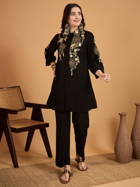 Miss Rezanna Black Embroidery Co-Ord Set
